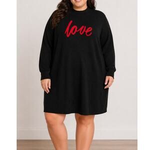 Signature Robbie Bee Sweater Dress Love Graphic Black Red 3X NWT